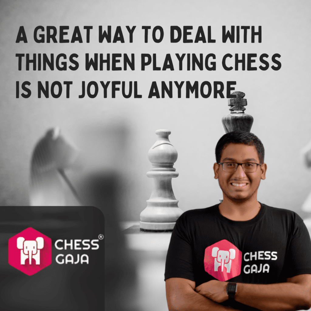 A man standing in front of a chess board with the words great way to deal with things when playing chess is not joyful.