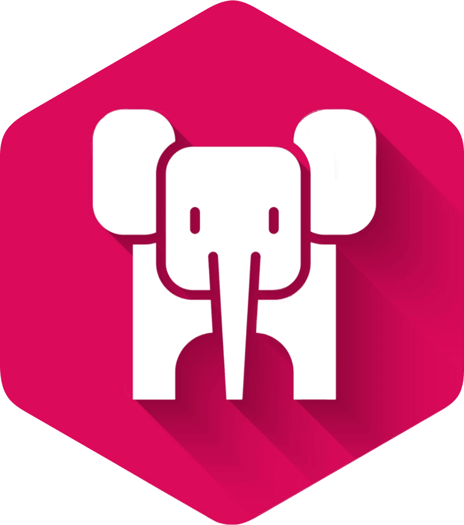 An elephant icon on a pink hexagon for chess beginners.