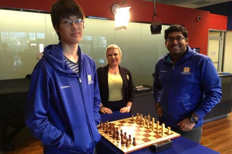 GM Priyadharshan Kannappan founder of Chess Gaja with GM Ray Robson and Women's World Chess Champion Susan Polgar in St.Louis, USA