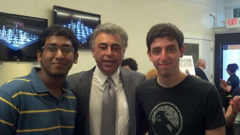 GM Priyadharshan Kannappan founder of Chess Gaja with the legendary GM Yasser Seirawan and IM Kostya Kavutskiy