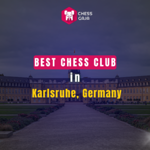 Text over a background image of a palace at dusk reads: "Best Chess Club in Karlsruhe, Germany.