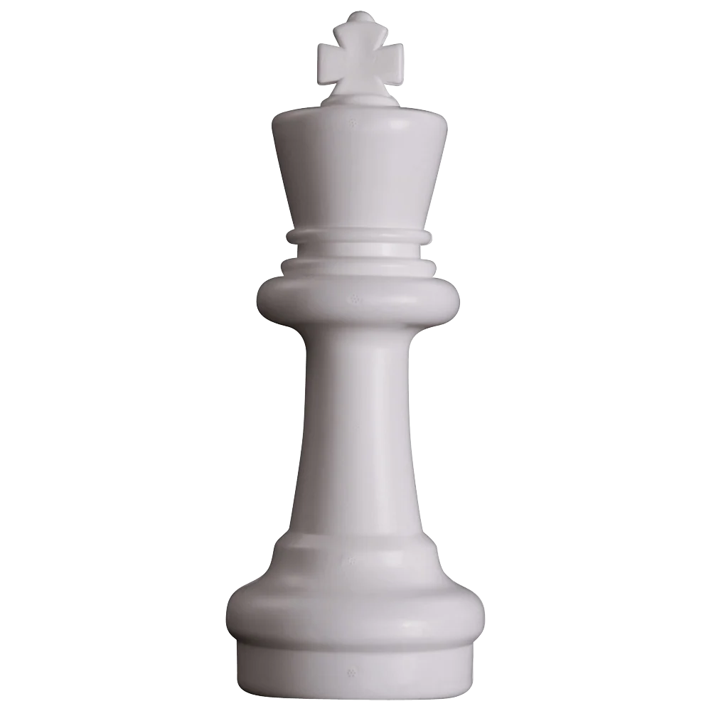 A single white king chess piece stands upright against a plain background.