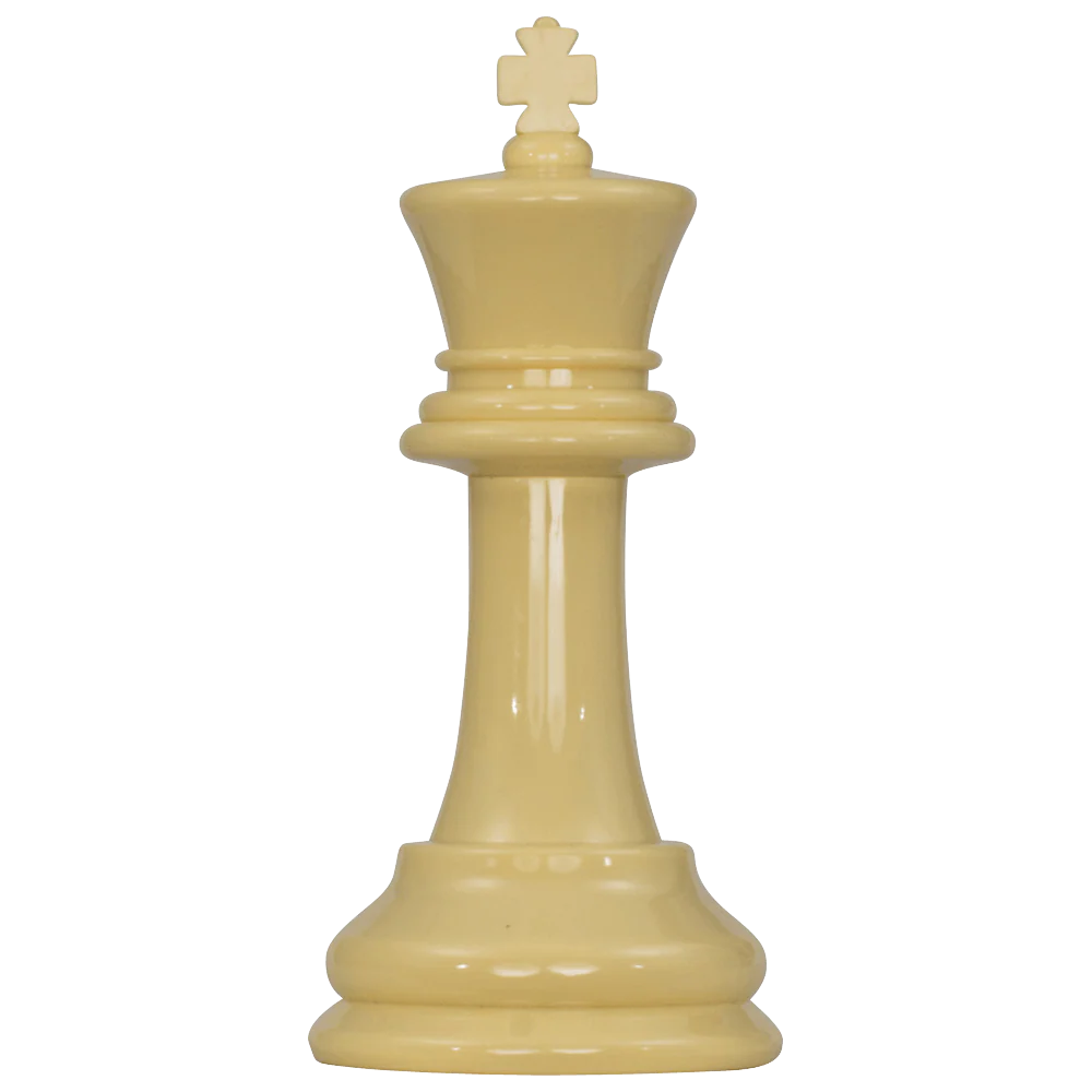 A single ivory-colored chess king piece standing upright on a plain background.