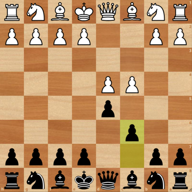 Slav position on the board after 1.d4 d5 2.c4 c6 and it's White to play