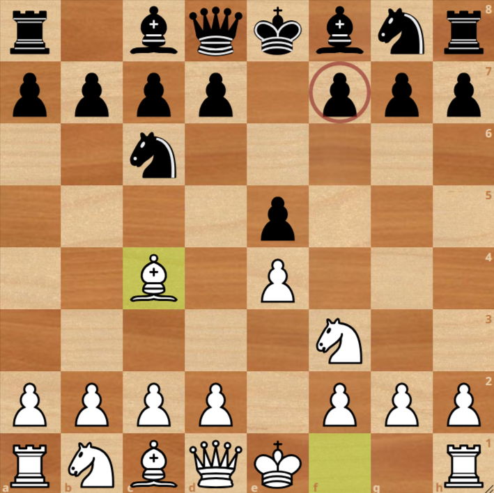 A chessboard shows the Italian Game opening; White’s bishop is on c4, knight on f3, Black’s knight on c6, and it's Black’s turn.
