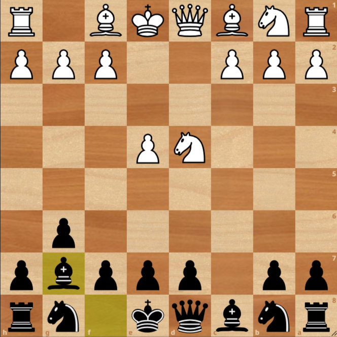 A chessboard showing a position from the Accelerated Dragon. Black’s bishop is on g7, and it's White's turn to play and Black is hoping for Quick activity in the center of the board.