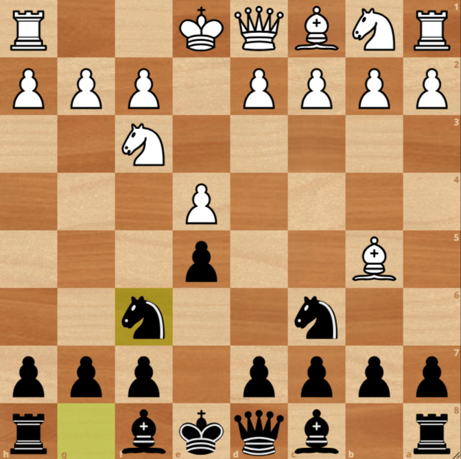A chessboard shows an opening stage with the Ruy Lopez: Berlin Defense, one of the most popular chess openings; Black's knights are on c6 and f6, and White's bishop is on b5.