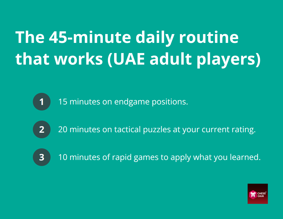 Three-part 45-minute chess practice routine for adult players in the UAE