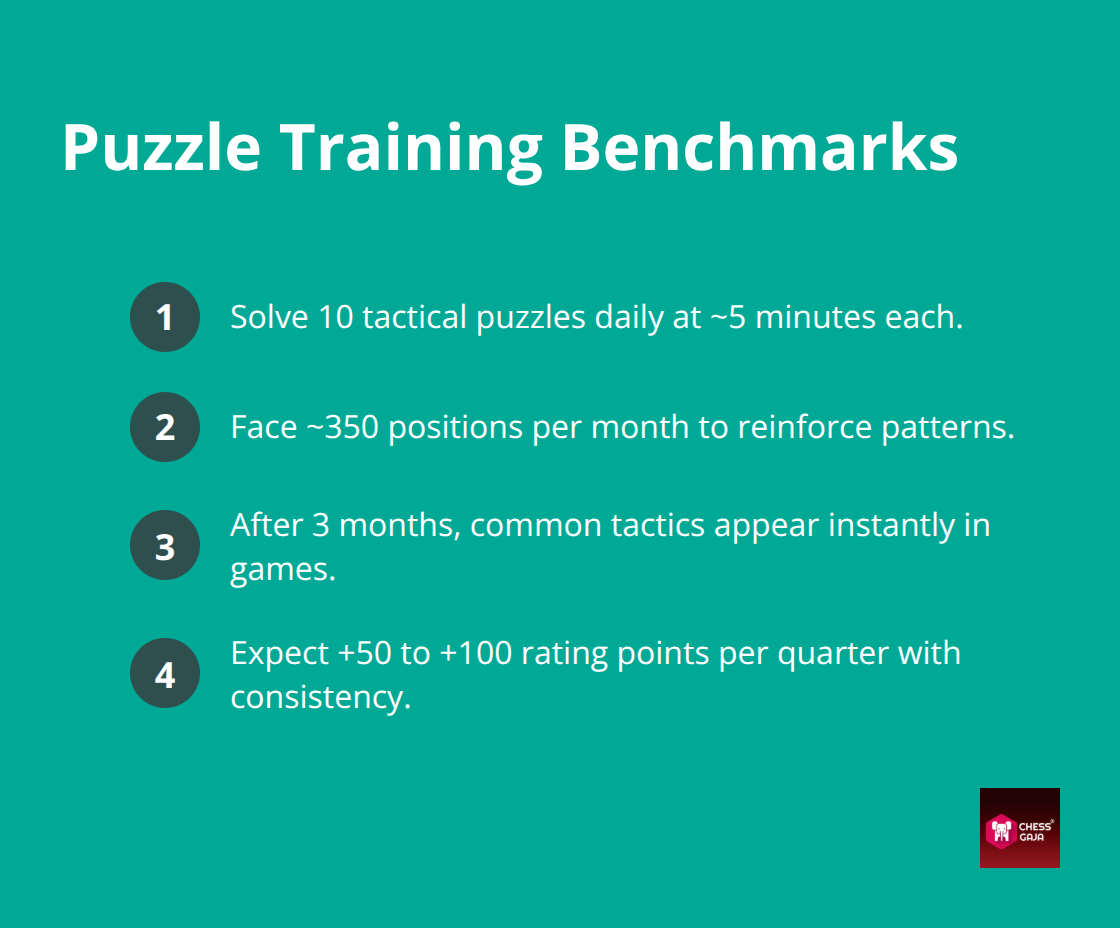 Compact list quantifying daily, monthly, and quarterly progress from puzzle training