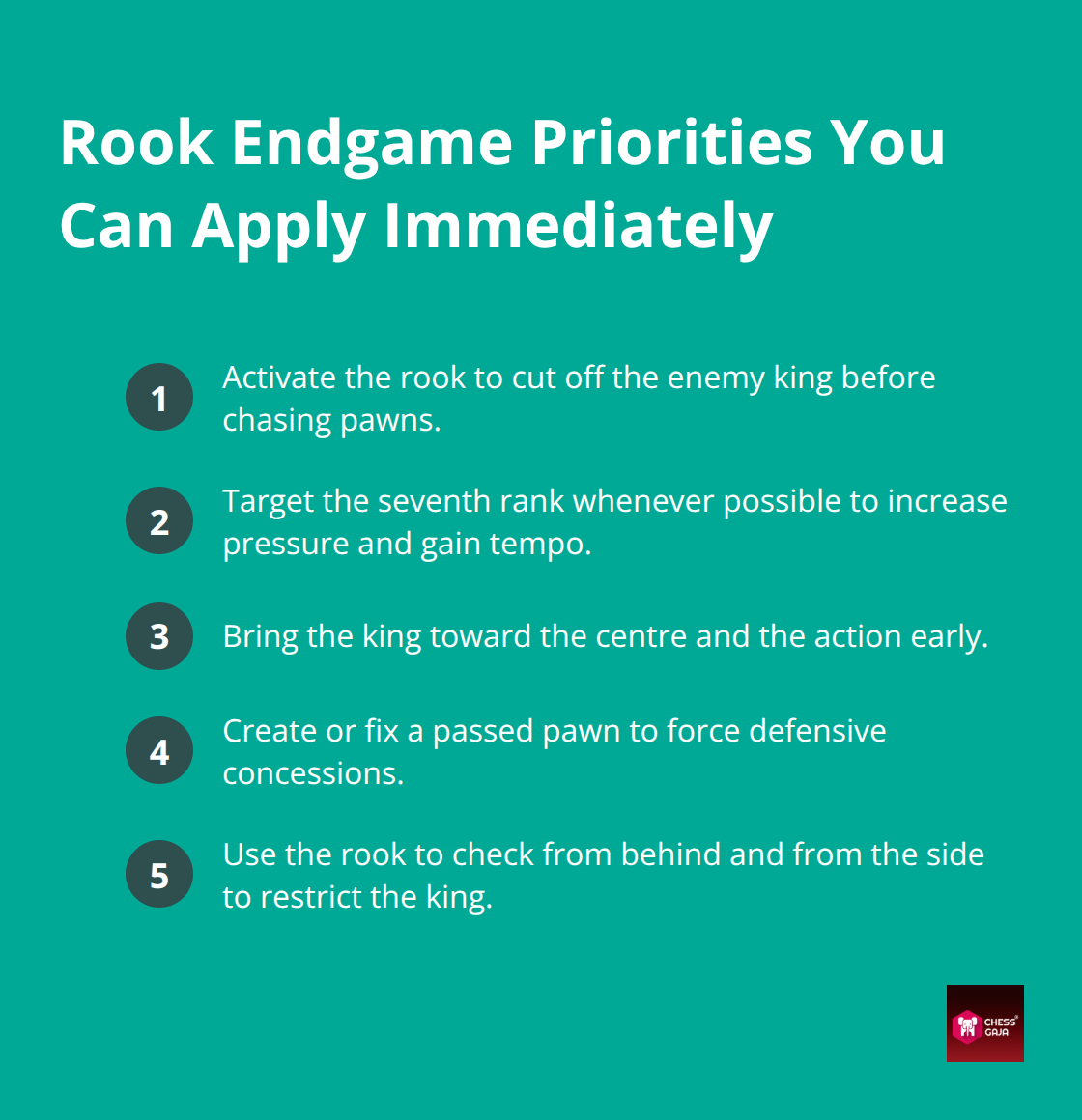 Compact list of practical rook endgame priorities for club players - advanced chess tips