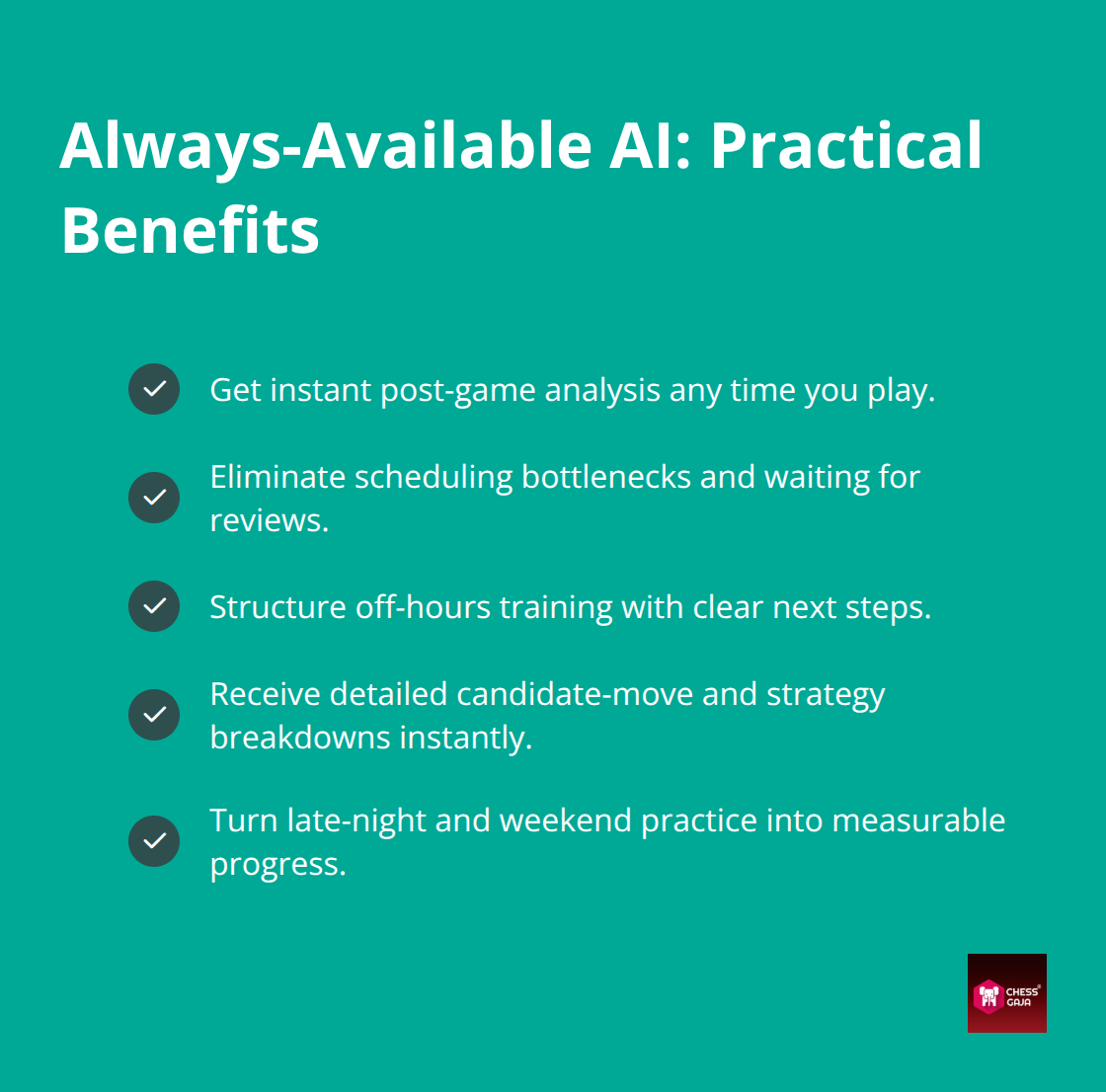 Checklist of benefits from AI analysis being available anytime - AI powered coaching