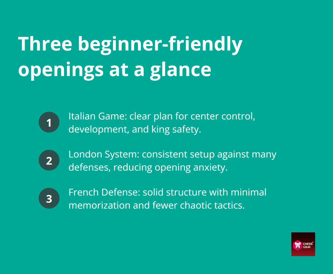 Compact list of the Italian Game, London System, and French Defense for UAE beginners - Best openings for beginners