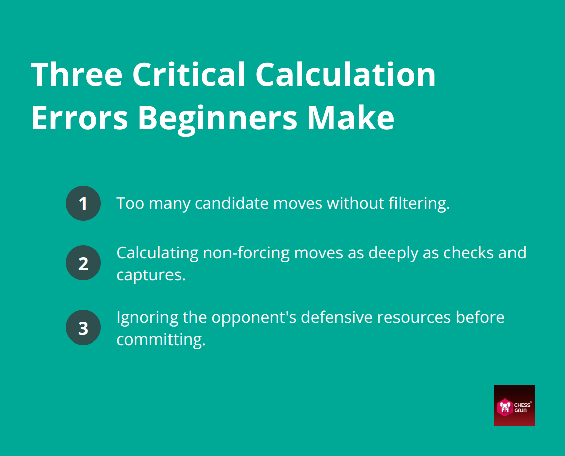 Compact list of the top three errors that sabotage chess calculation