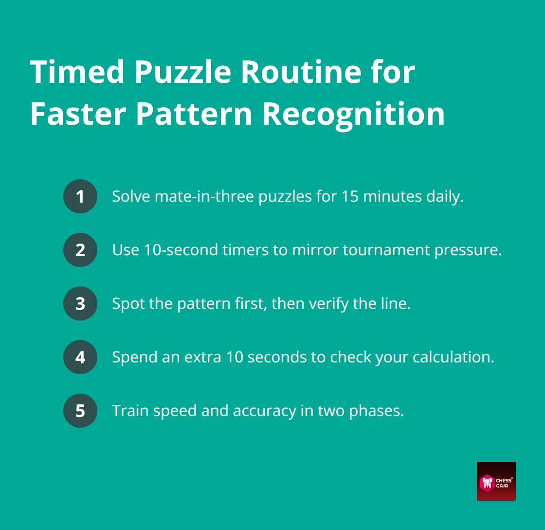 Compact checklist of a daily timed-puzzle routine to build mate-spotting speed under tournament conditions. - checkmate patterns practice