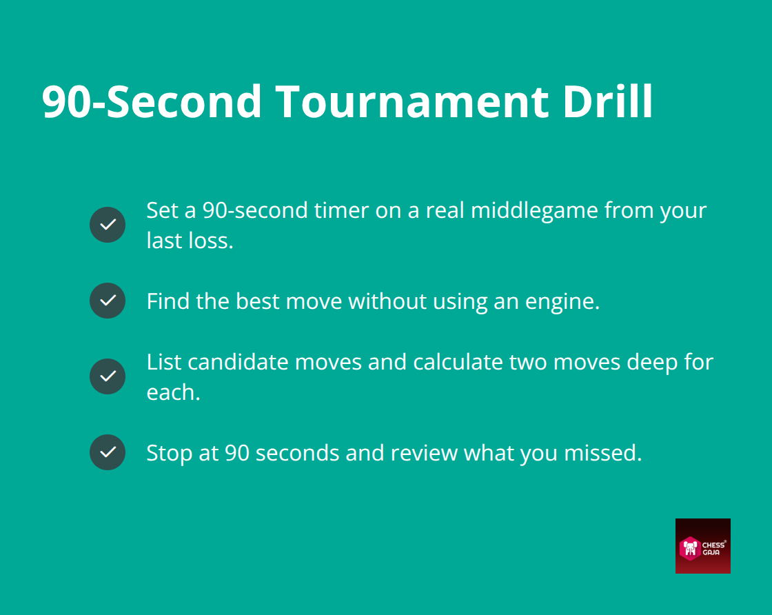 Checklist of steps for a timed middlegame calculation exercise - chess mid game tactics