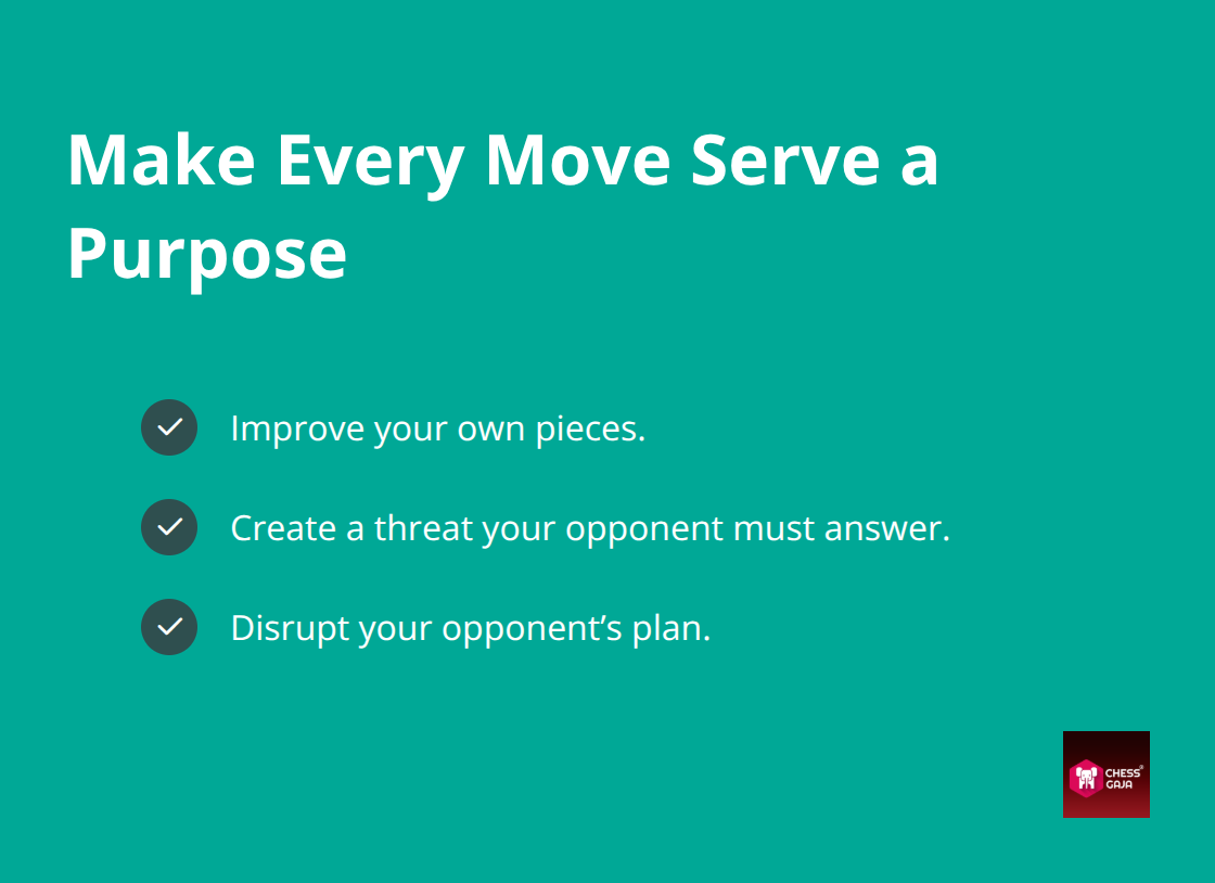 Checklist of three purposes to guide each chess move - chess tips for adult beginners starting out
