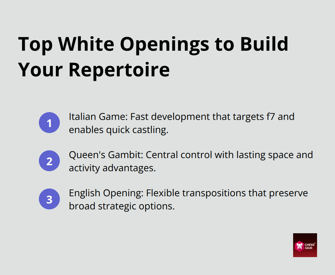 Compact list of three effective White openings and their key benefits