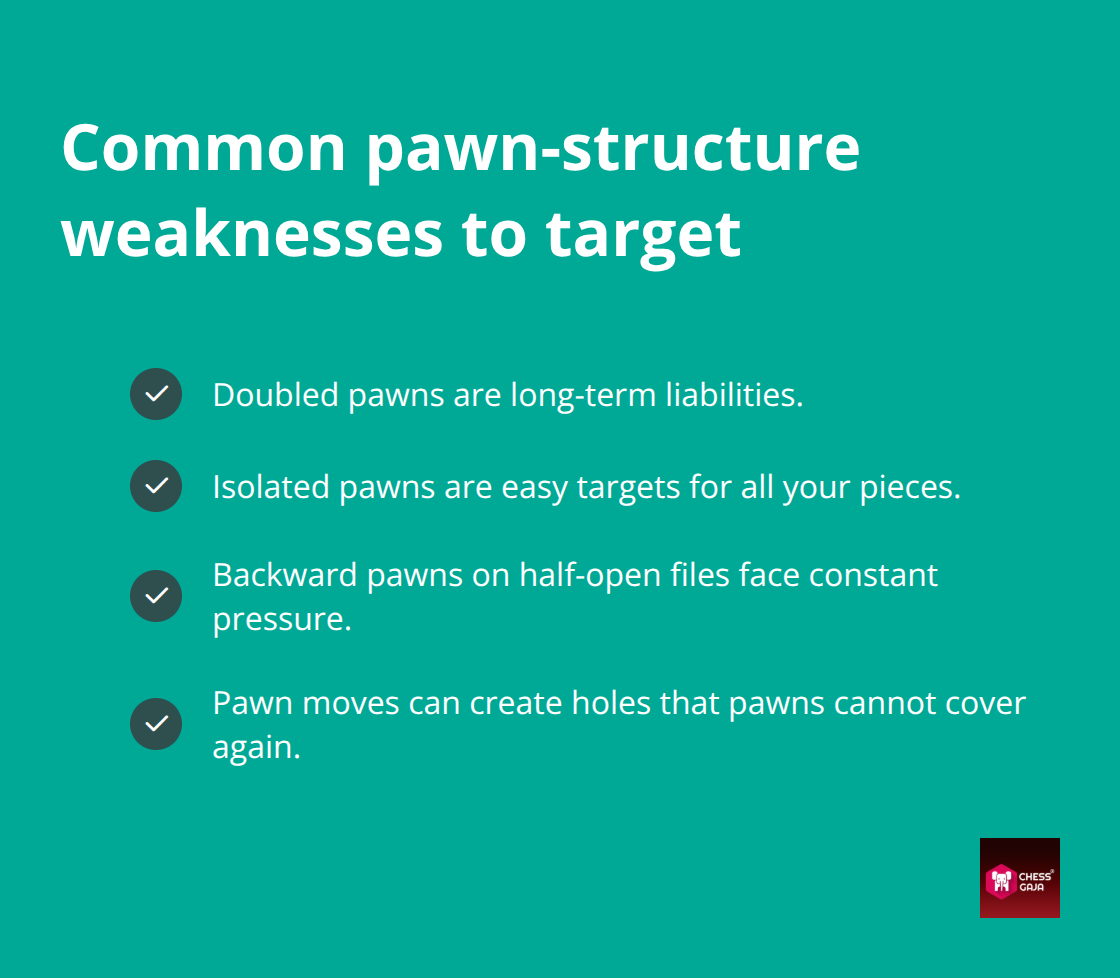 Checklist of typical pawn-structure weaknesses you can exploit in the middlegame. - Middlegame strategy principles