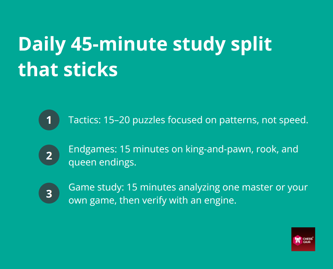 Three-part daily chess study plan for UAE adults