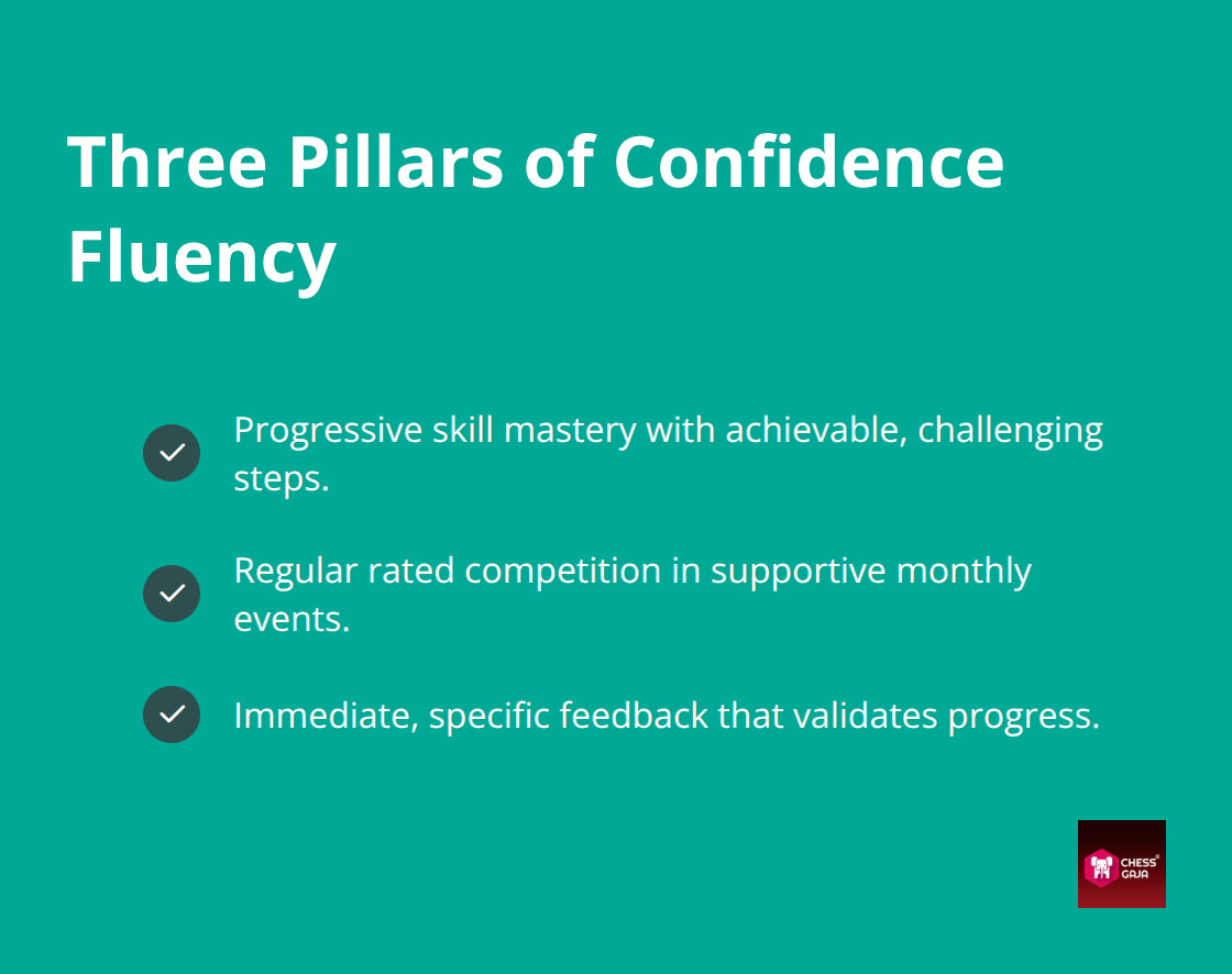 Checklist of the three mechanisms that build durable chess confidence for kids.