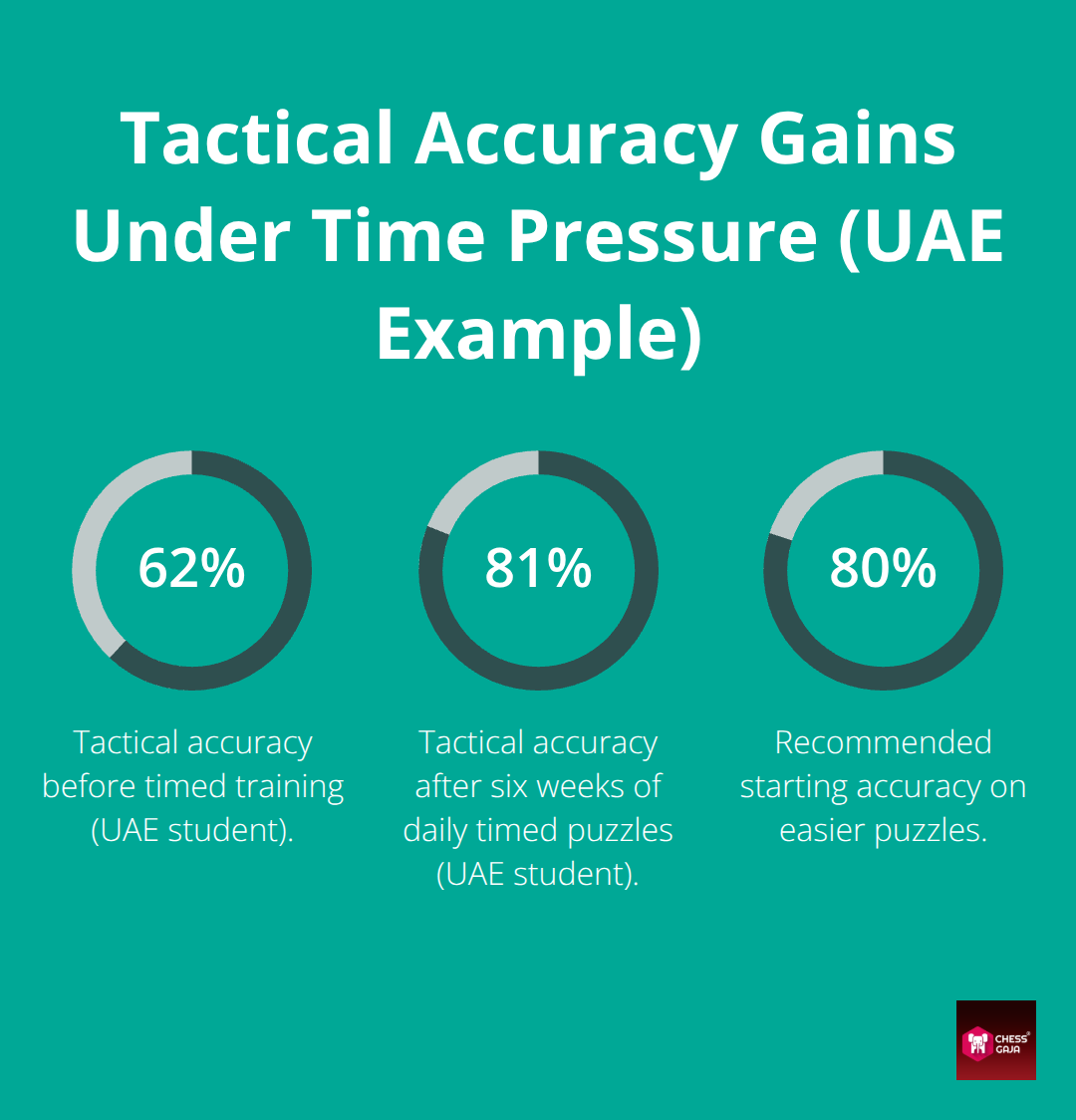 Percent improvements from timed puzzle training and target accuracy - learn chess tactics