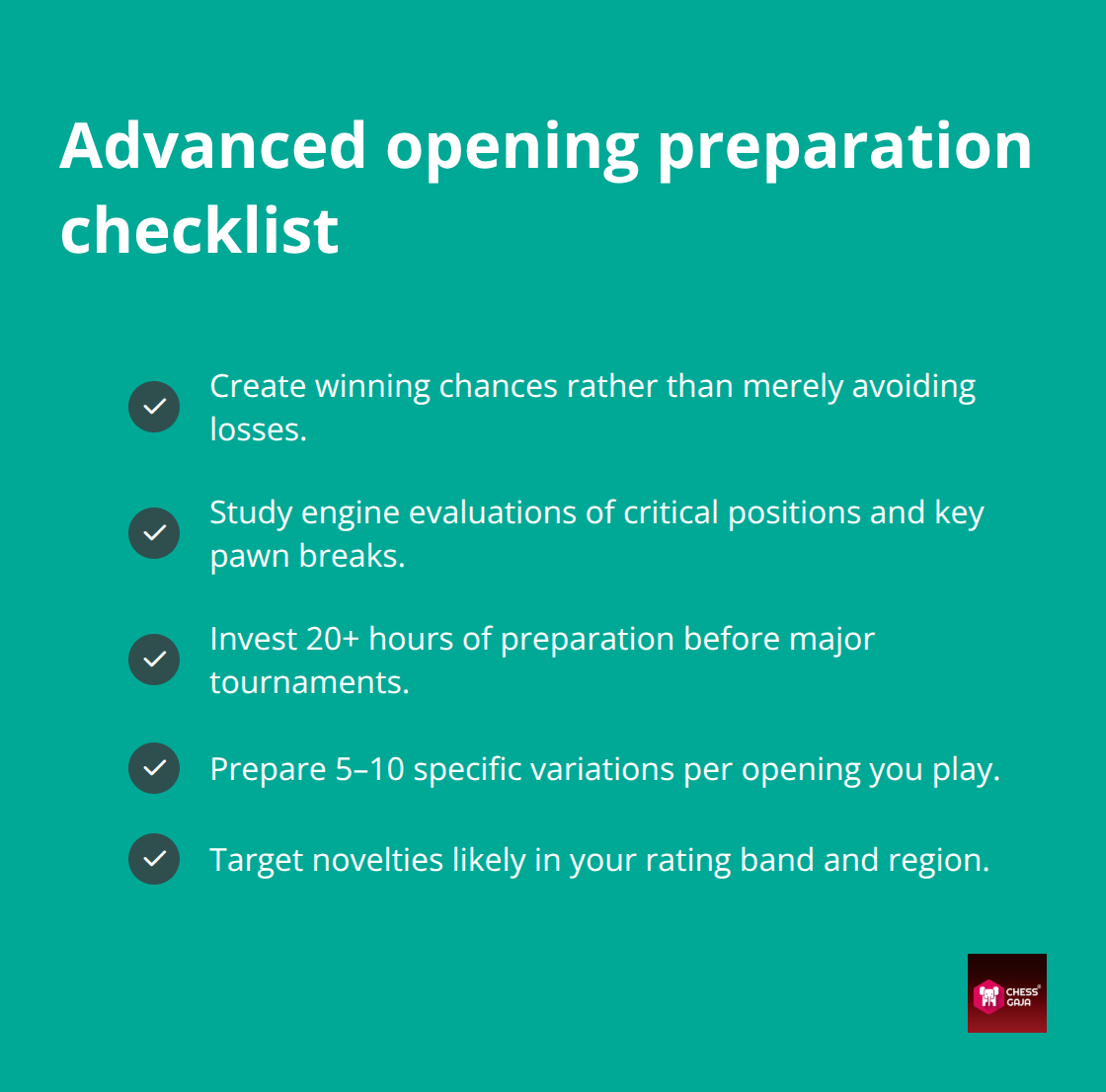 Checklist of advanced chess opening preparation practices