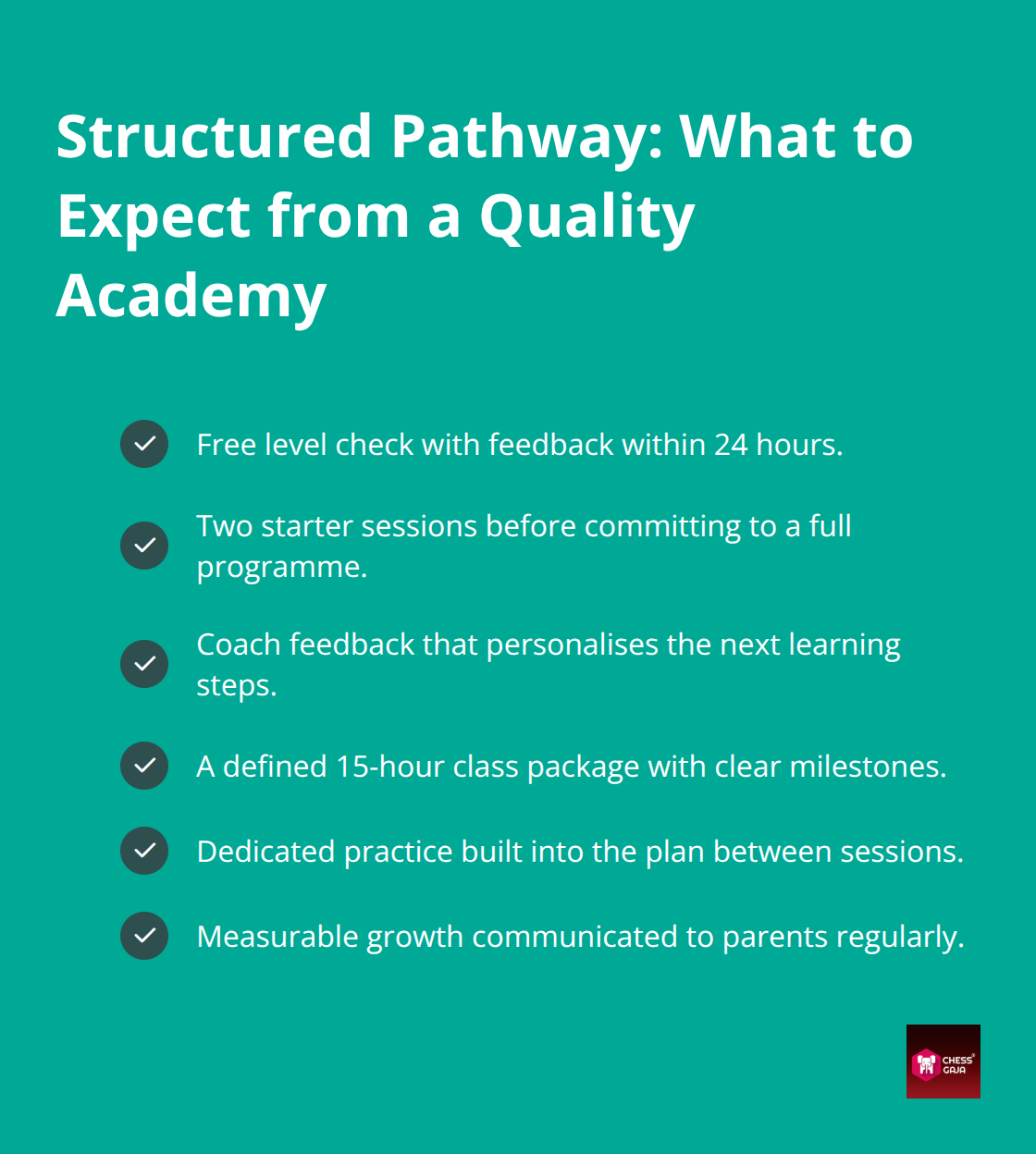 Checklist of key elements parents in the UAE should expect from a well-structured chess academy.