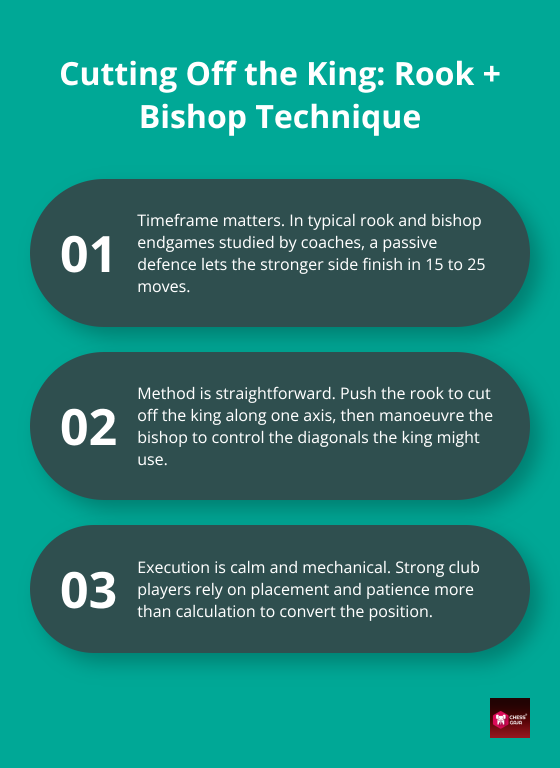 Three key facts for rook and bishop endgame cutoff - rook and bishop tactics