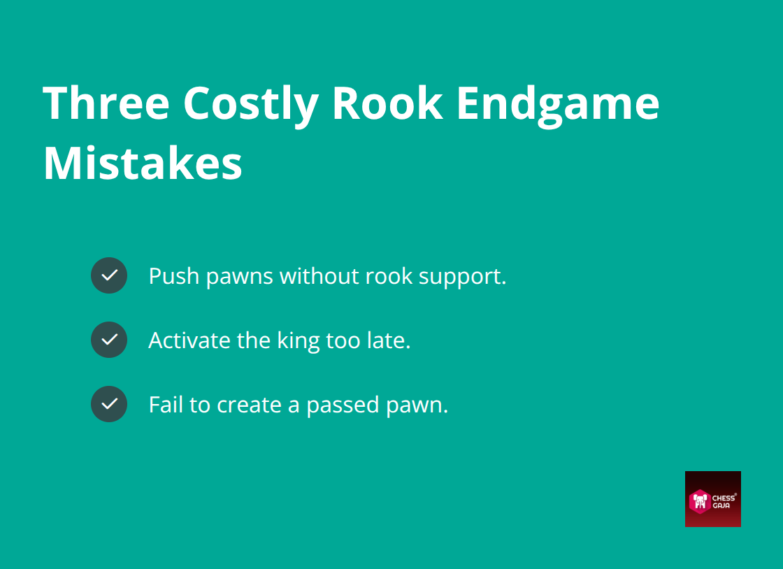 Checklist of the three recurring mistakes players make in rook endgames. - rook endgame basics