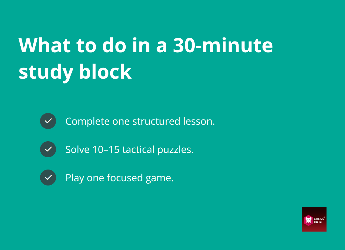 Checklist of tasks for a focused 30-minute chess study session - turning chess into hobby